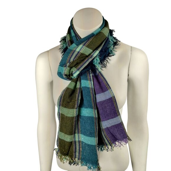 Womens Woven Boho Shimmer Striped Scarf With Fringe - Picture 1 of 3